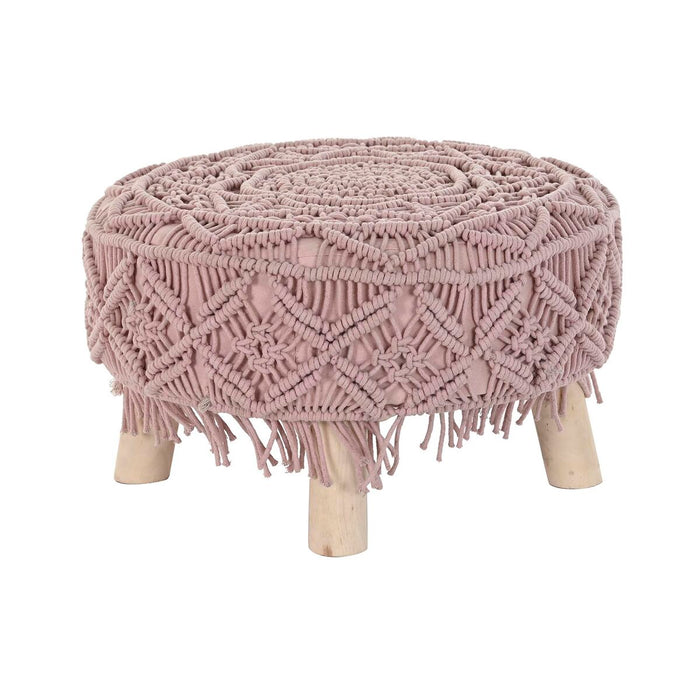 Suport pentru Picioare DKD Home Decor Natural Roz deschis Lemn Boho Macrame 53 x 53 x 31 cm