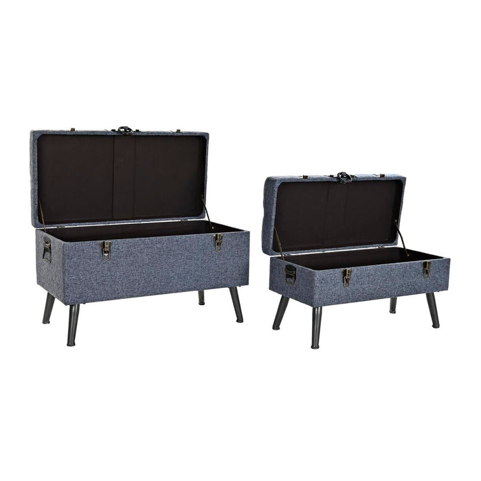 Cufăr de depozitare cu scaun DKD Home Decor Albastru Metal Poliester MDF (81 x 42 x 52 cm)
