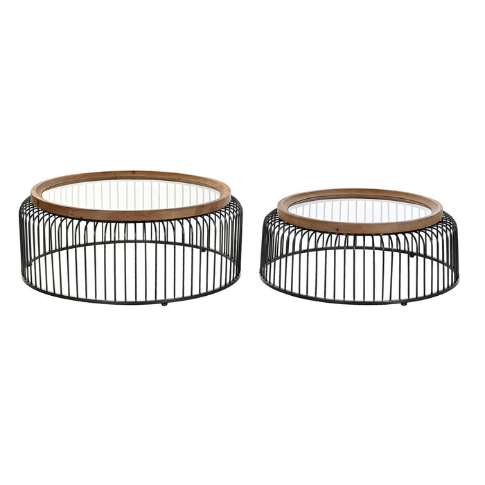 Set de 2 mese DKD Home Decor Maro Negru Transparent 90 x 90 x 35 cm
