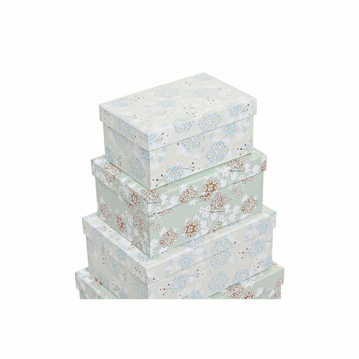 Set de cutii de depozitare, cu posibilitate de stivuire DKD Home Decor Bej Verde Květiny Carton (43,5 x 33,5 x 15,5 cm)