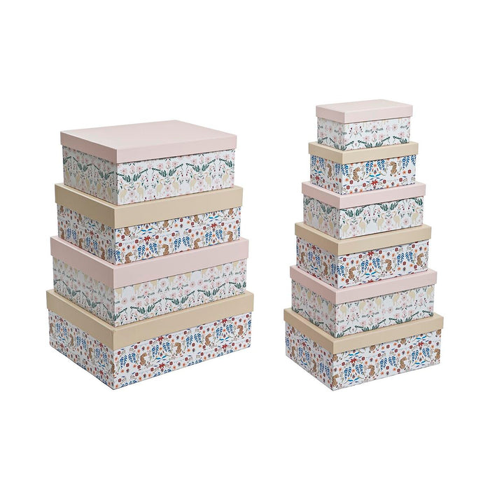 Set de cutii de depozitare, cu posibilitate de stivuire DKD Home Decor animale Květiny Carton (43,5 x 33,5 x 15,5 cm)
