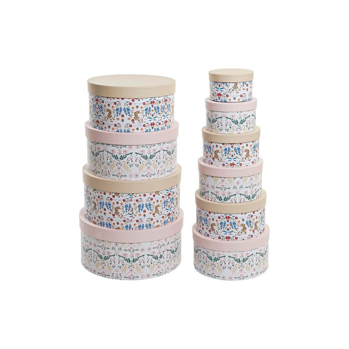 Set de cutii de depozitare, cu posibilitate de stivuire DKD Home Decor animale Rotund Květiny Carton (37,5 x 37,5 x 18 cm)