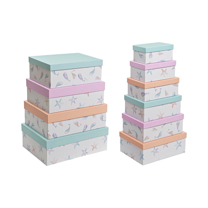 Set de cutii de depozitare, cu posibilitate de stivuire DKD Home Decor Marin Carton (43,5 x 33,5 x 15,5 cm)