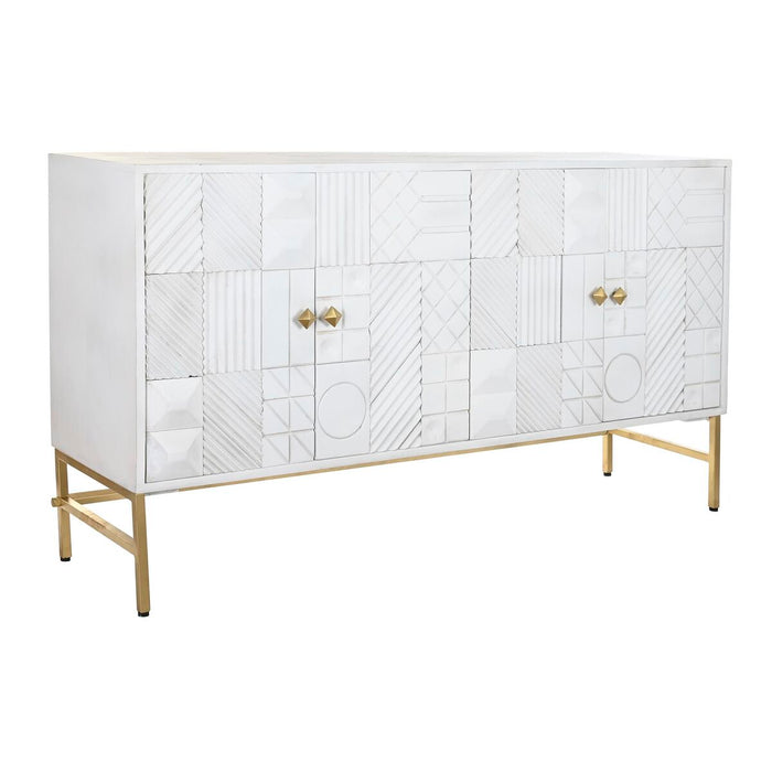 Servantă DKD Home Decor Romb Alb Alamă Lemn de mango (157 x 43 x 84 cm)