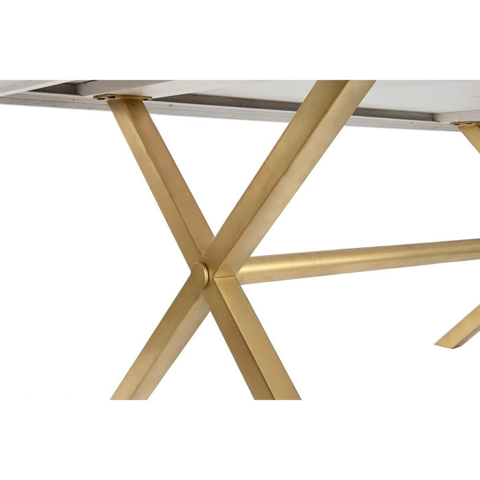 Masă de Sufragerie DKD Home Decor Alb Auriu* Alamă Lemn de mango 180 x 90 x 76 cm