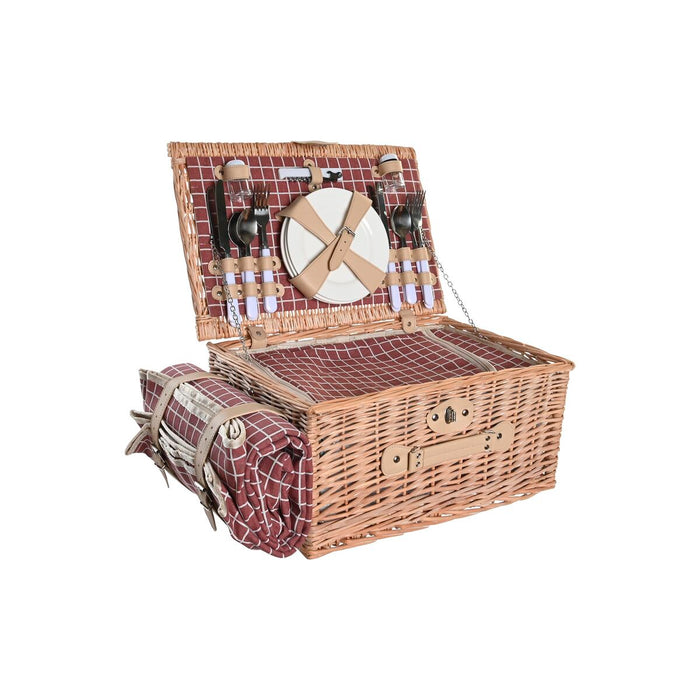 Coș DKD Home Decor Picnic Natural Roșu răchită (44 x 30 x 22 cm)