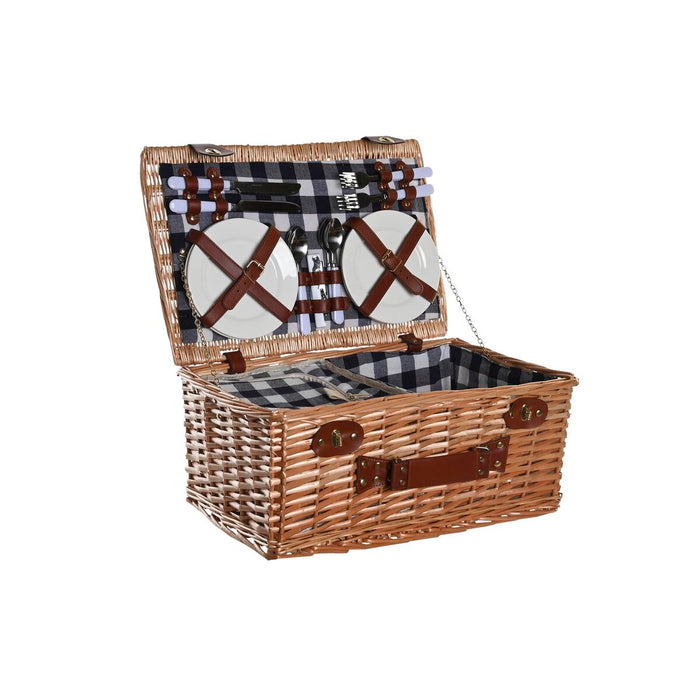 Coș DKD Home Decor Picnic Natural Albastru răchită (48 x 32 x 22 cm)
