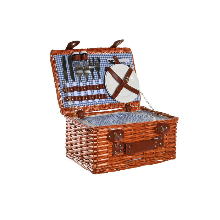 Coș DKD Home Decor Picnic Natural Albastru răchită (40 x 28 x 20 cm)