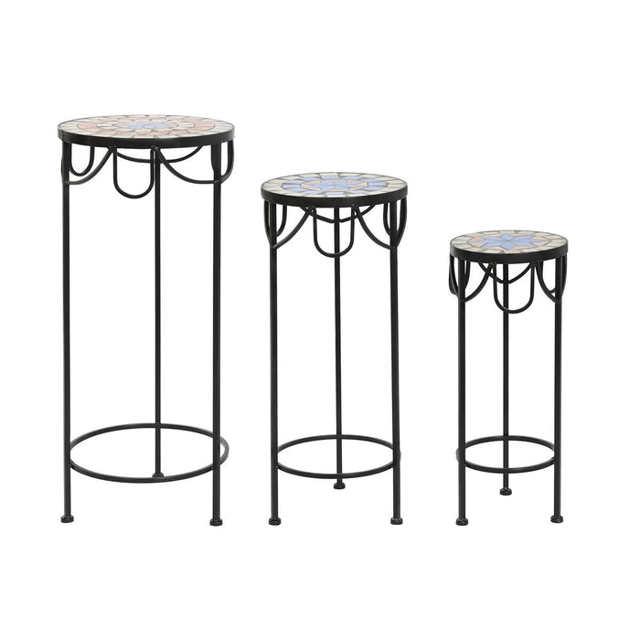 Set de 3 mese DKD Home Decor Albastru Ceramică Negru Forjare 30 x 30 x 69 cm (3 Piese)