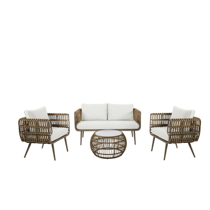 Set masă cu Trei scaune DKD Home Decor ratan sintetic Aluminiu (144 x 67 x 74 cm)