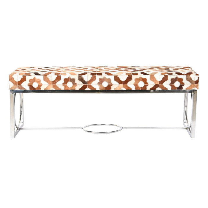 Banchetă DKD Home Decor Maro Oțel Piele Alb (122 x 41 x 44 cm)