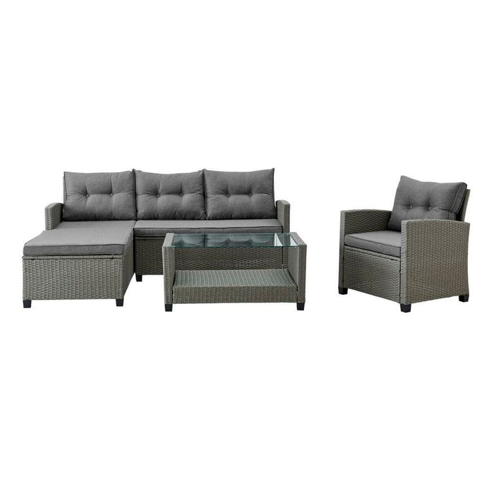 Canapea de Grădină DKD Home Decor Gri 120 x 65 x 77 cm 163 x 45 x 84 cm ratan sintetic Sticlă Temperată