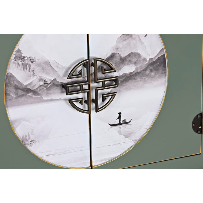Mobilă TV DKD Home Decor Alb Negru Verde Auriu* Metal Brad Lemn MDF 130 x 26 x 51 cm