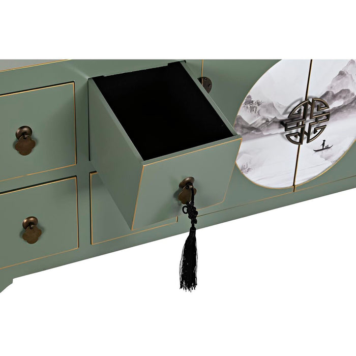 Mobilă TV DKD Home Decor Alb Negru Verde Auriu* Metal Brad Lemn MDF 130 x 26 x 51 cm