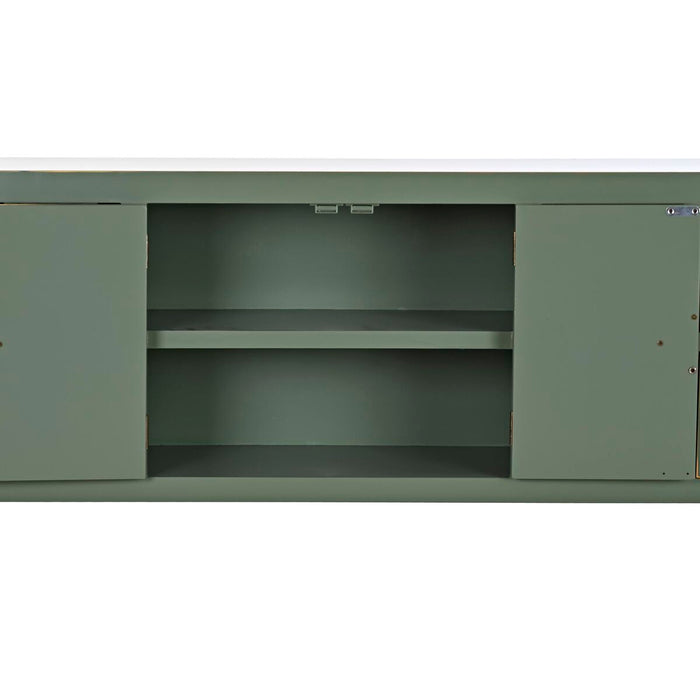 Mobilă TV DKD Home Decor Alb Negru Verde Auriu* Metal Brad Lemn MDF 130 x 26 x 51 cm