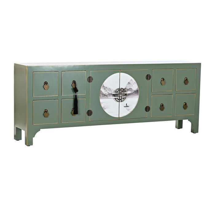 Mobilă TV DKD Home Decor Alb Negru Verde Auriu* Metal Brad Lemn MDF 130 x 26 x 51 cm