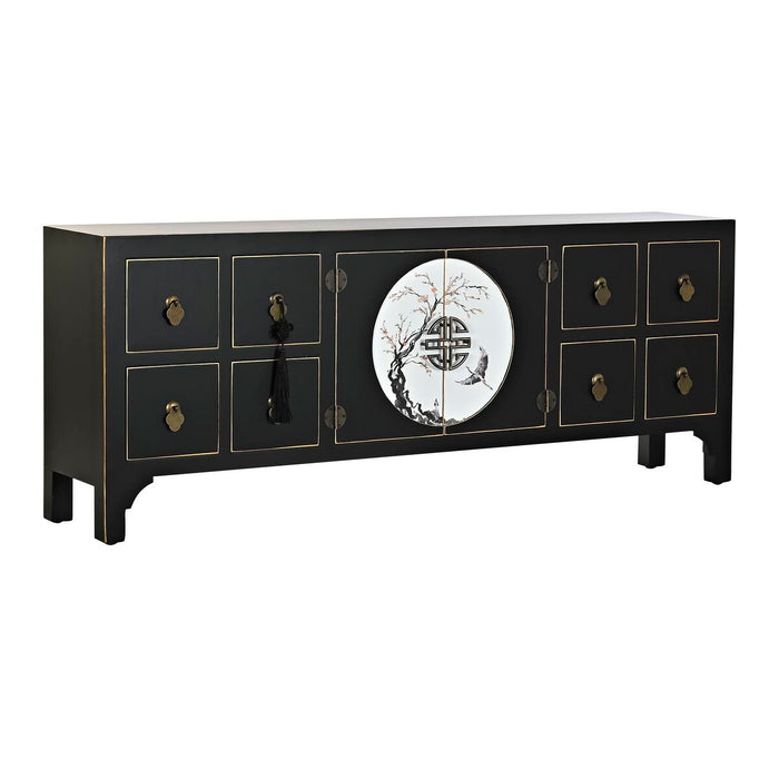 Mobilă TV DKD Home Decor Negru Oriental Alb Auriu* Alb/Negru Metal Brad Lemn MDF 130 x 26 x 51 cm