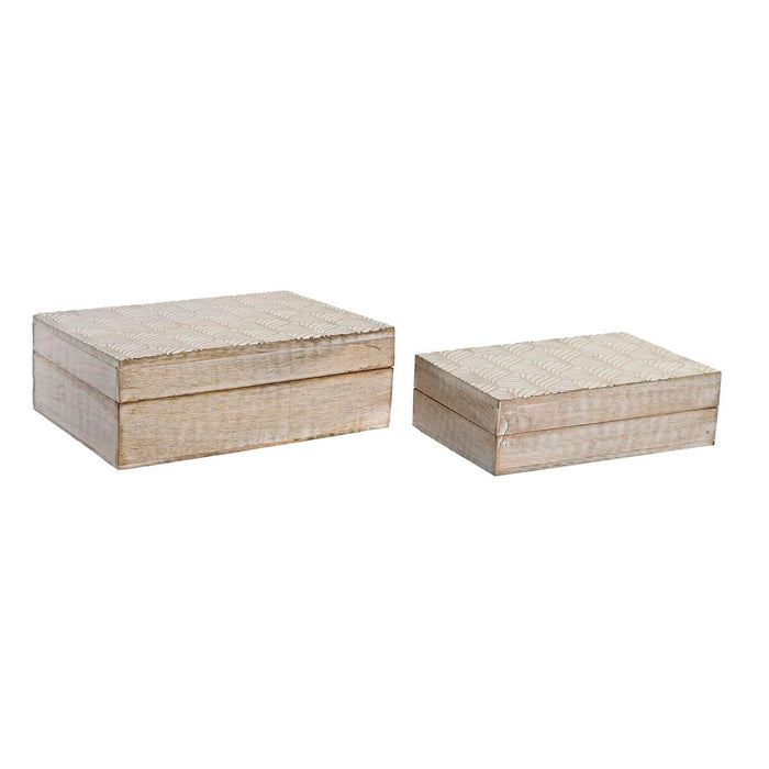 Set de Cutii Decorative DKD Home Decor Maro Alb Lemn de mango 25 x 17 x 8 cm (2 Unități)