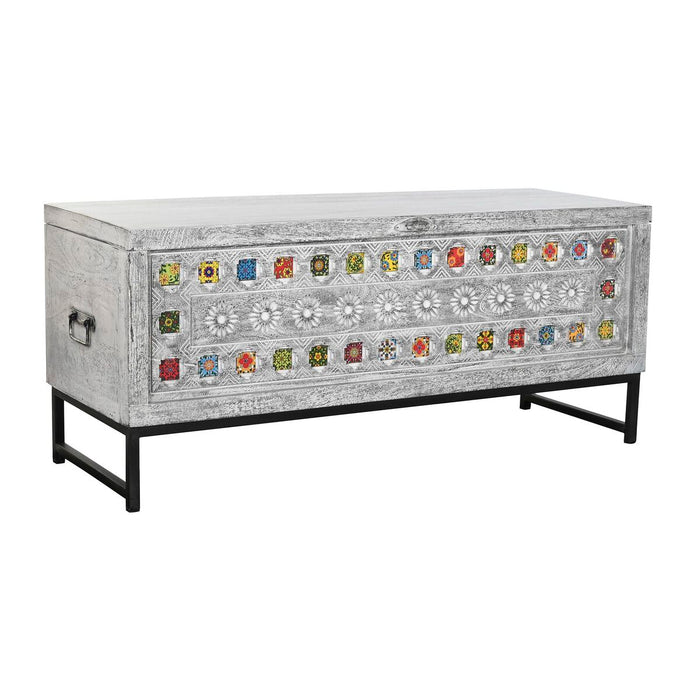 Cufăr DKD Home Decor Ceramică Gri Alb Lemn de mango (116 x 40 x 50 cm)