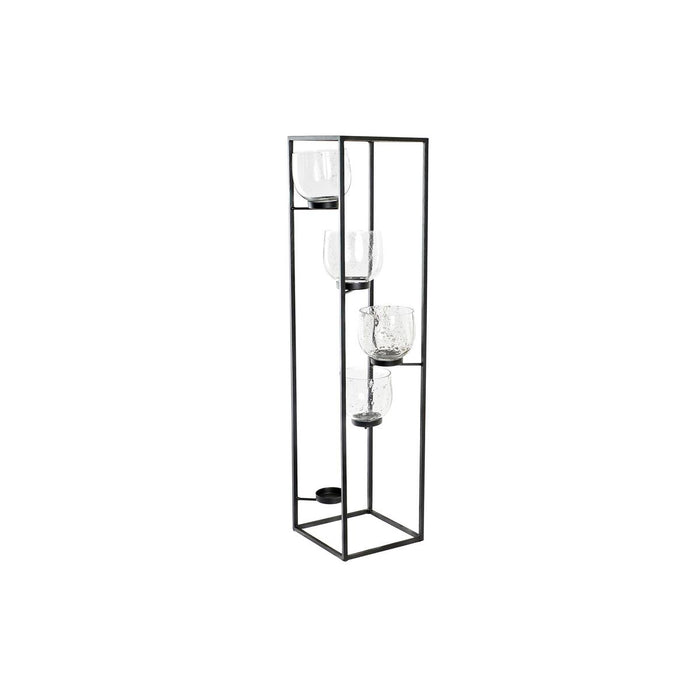 Suport de Lumânări DKD Home Decor Geam Negru Transparent 18 x 18 x 76 cm Fier