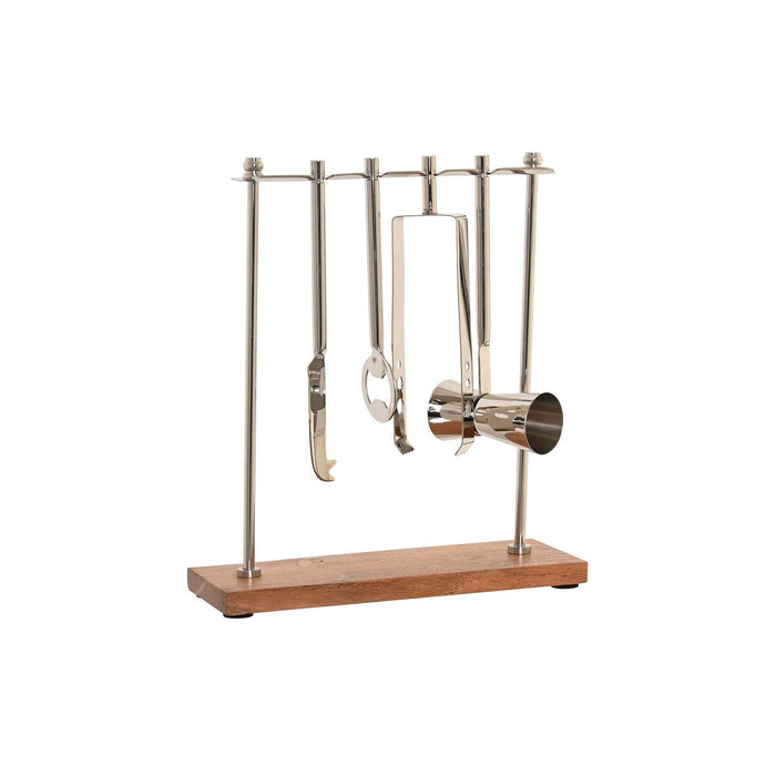 Set Pentru Cocktail DKD Home Decor 25,5 x 9 x 30 cm Natural Argintiu Oțel inoxidabil Salcâm