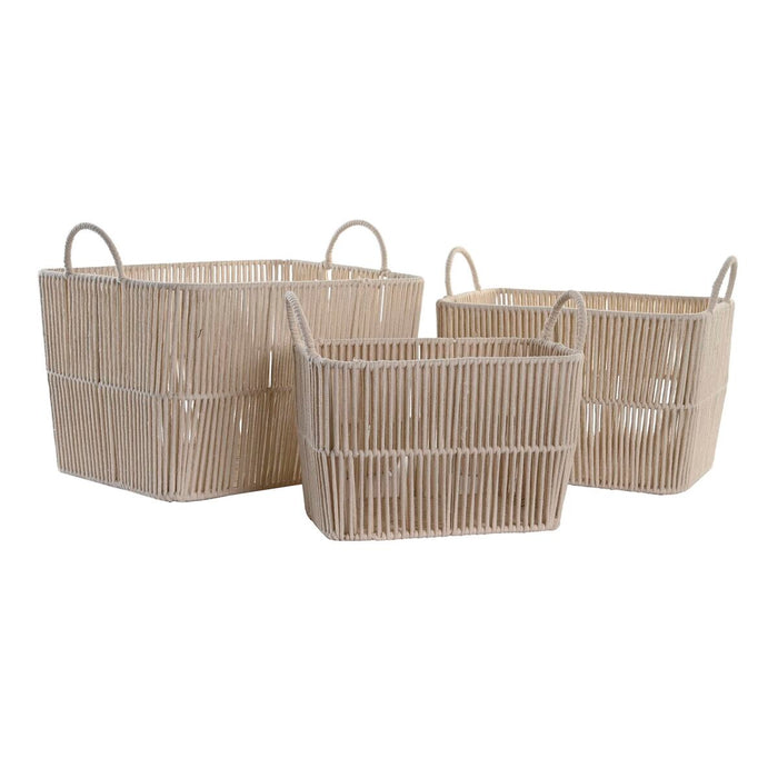 Set de Coșuri DKD Home Decor Bej Metal 39 x 29 x 31 cm 3 Piese