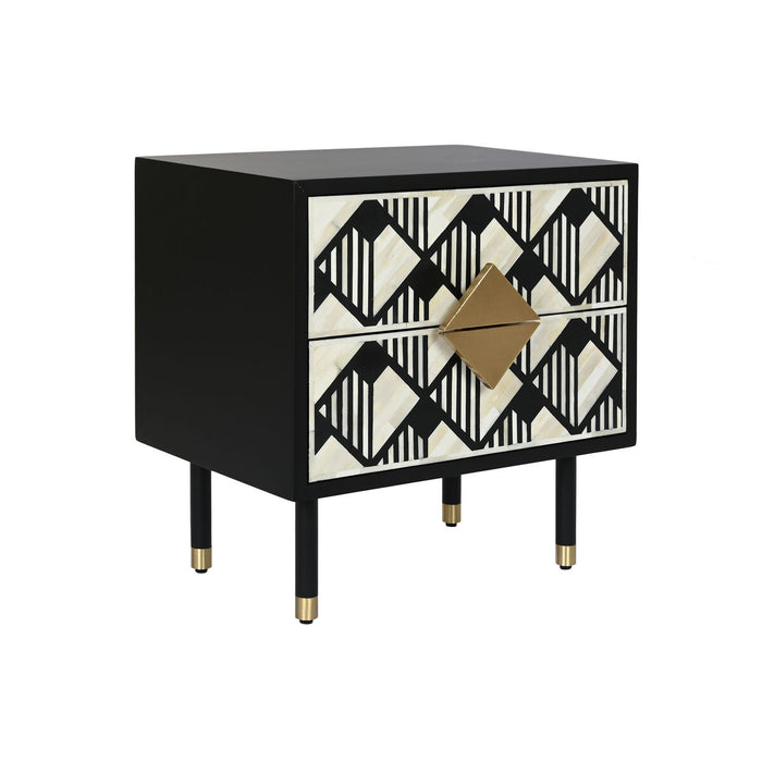 Noptieră DKD Home Decor Negru Alb Os Rășină Lemn MDF (50 x 35 x 50 cm)