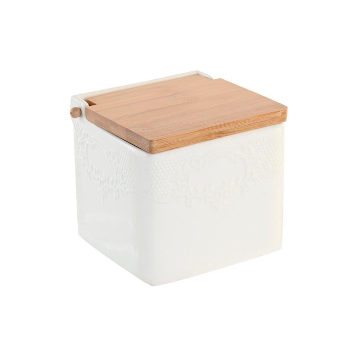 Solniță cu capac DKD Home Decor 10,5 x 9 x 9 cm Natural Porțelan Alb