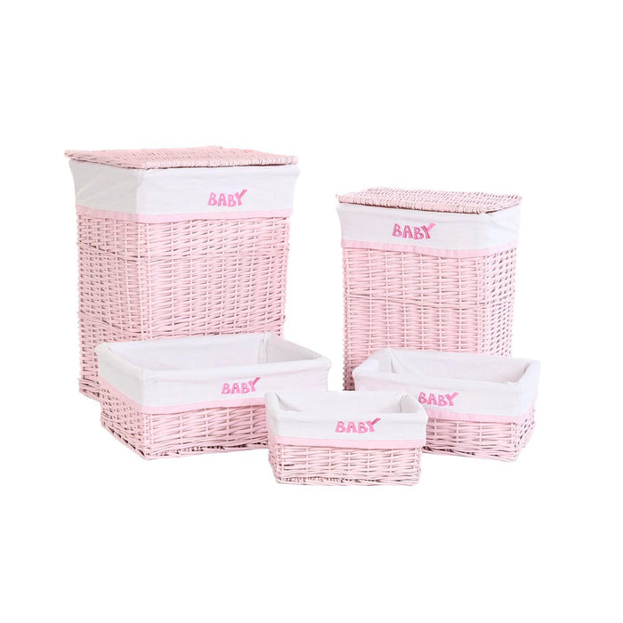 Set de Coșuri DKD Home Decor Roz Poliester Infantil răchită (44 x 34 x 56 cm)