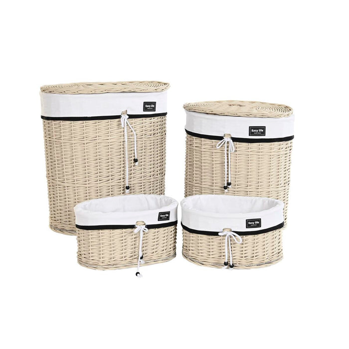 Set de Coșuri DKD Home Decor Alb Bej răchită 51 x 38 x 58 cm