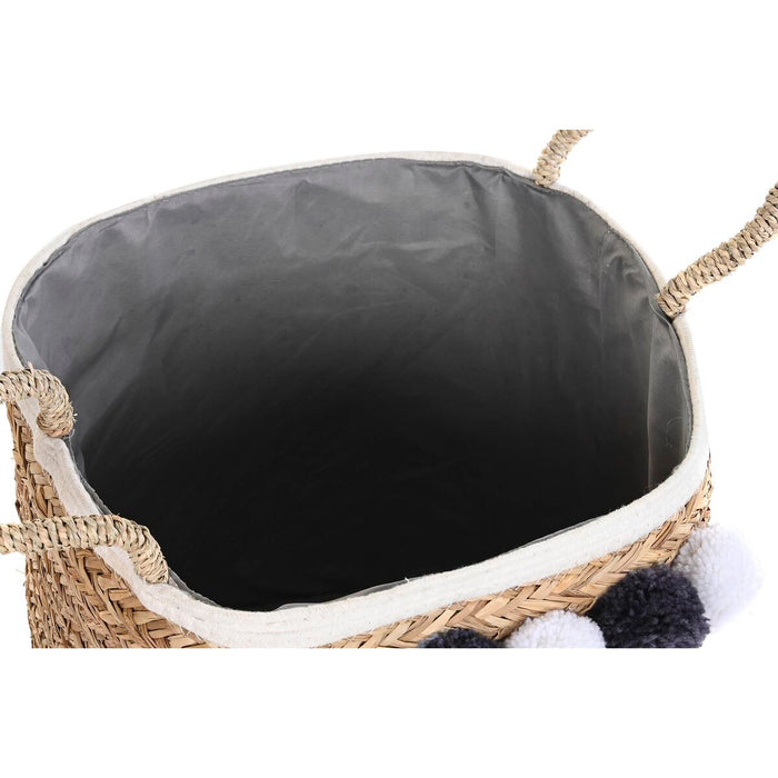 Set de Coșuri DKD Home Decor Natural Bumbac Pompoane Fibră naturală (40 x 40 x 35 cm)