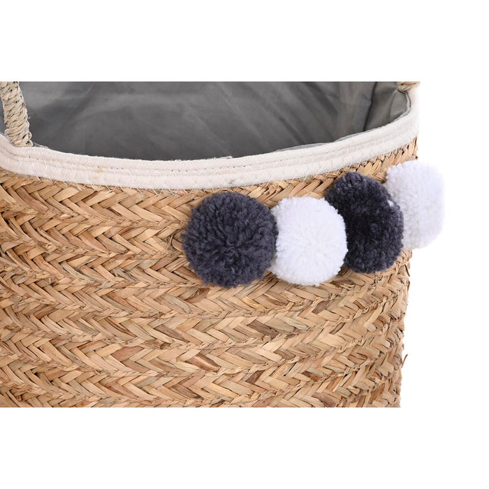 Set de Coșuri DKD Home Decor Natural Bumbac Pompoane Fibră naturală (40 x 40 x 35 cm)