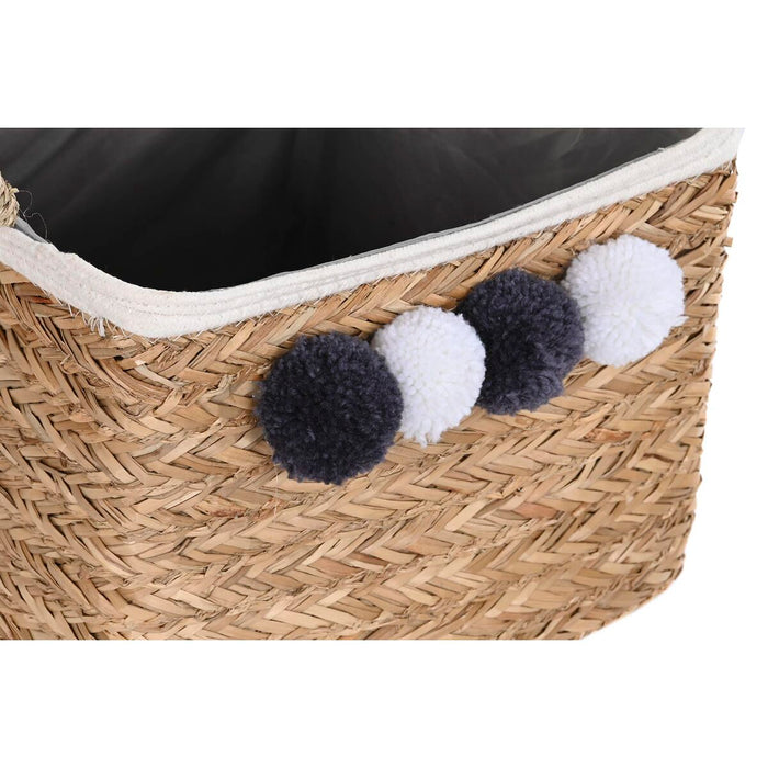 Set de Coșuri DKD Home Decor Natural Fibră naturală Pompoane 33 x 33 x 25 cm 2 Piese