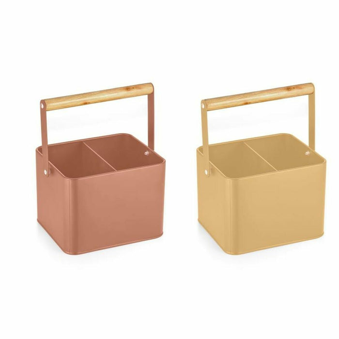 Organizator pentru tacâmuri DKD Home Decor 18 x 15,5 x 24 cm Metal Teracotă Galben Vintage Pin (2 Unități)