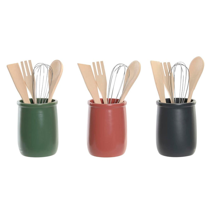 Set ustensile de bucătărie DKD Home Decor Lemn de cauciuc Gresie 3 Piese 10 x 10 x 14 cm (5 Unități)