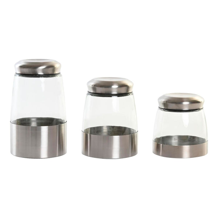 Set de 3 tuburi DKD Home Decor Geam Argintiu Transparent Oțel inoxidabil