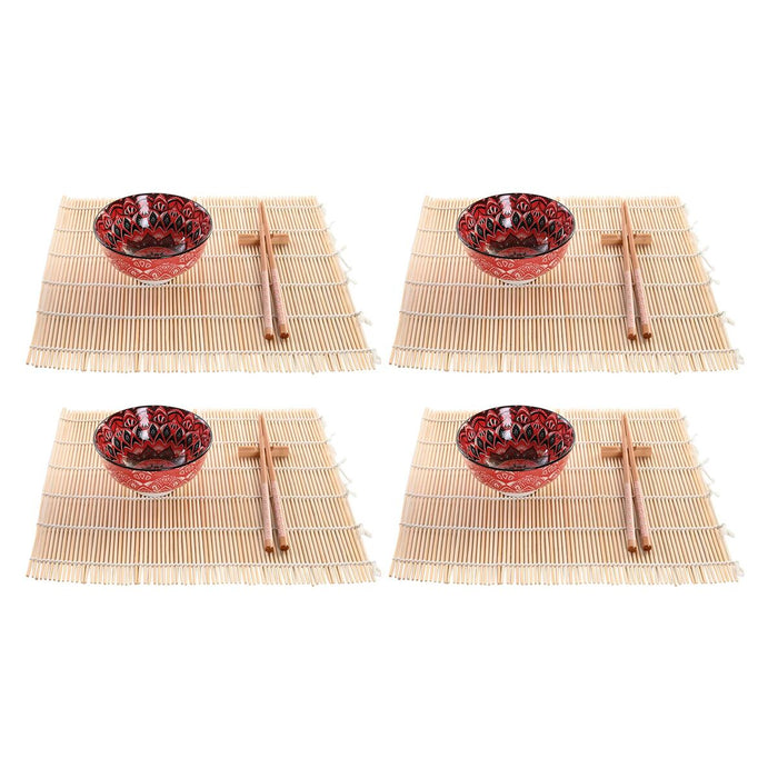 Set de Sushi DKD Home Decor 14,5 x 14,5 x 31 cm Fucsia Mandala Gresie Oriental (16 Piese)