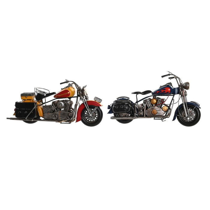 Figură Decorativă DKD Home Decor 36 x 14 x 21 cm Roșu Albastru Motocicletă Galben Vintage (2 Unități)