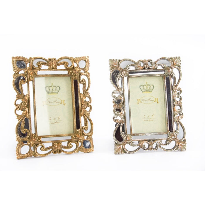 Ramă Foto DKD Home Decor 19 x 2 x 25 cm Argintiu Auriu* Rășină Shabby Chic (2 Unități)