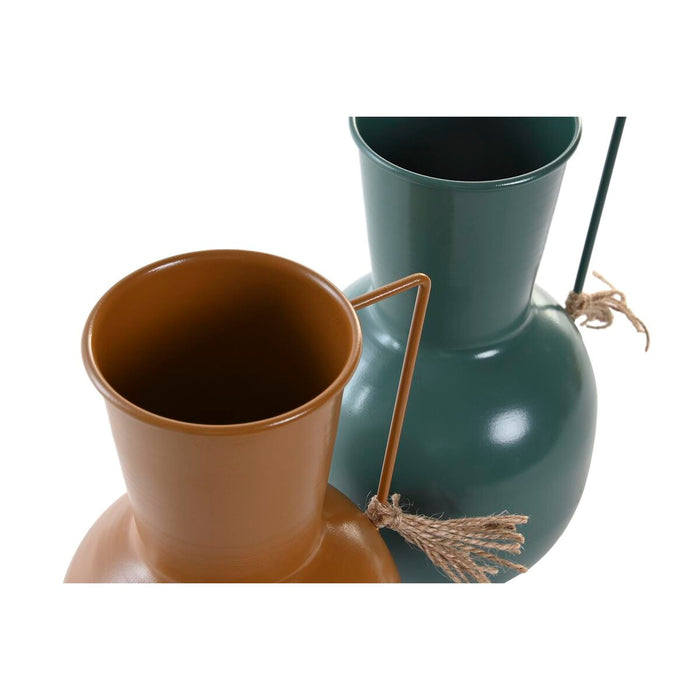 Vază DKD Home Decor 14.5 x 13 x 24 cm Metal Portocaliu Verde Muştar (2 Unități)