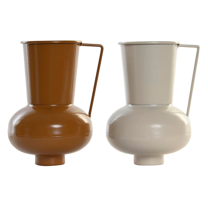 Vază DKD Home Decor 13 x 12.5 x 17 cm Bej Metal Portocaliu Muştar (2 Unități)
