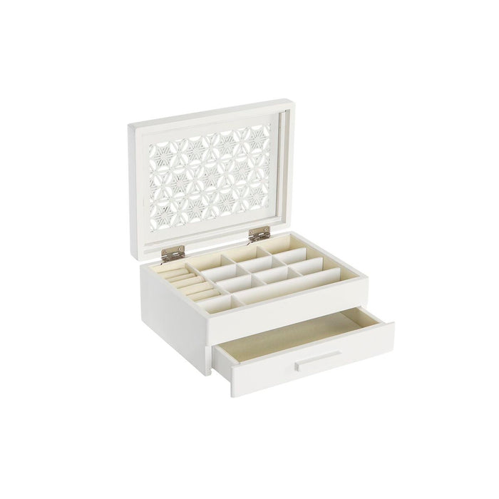 Casetă de Bijuterii DKD Home Decor Geam Alb Fildeș 21 x 16 x 9 cm Lemn MDF