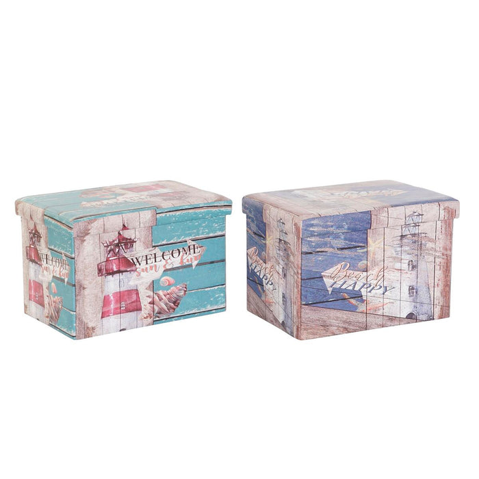 Cutie Multifuncțională DKD Home Decor 59 x 40 x 40 cm Poliuretan Multicolor Carton Mediterană (2 Unități)