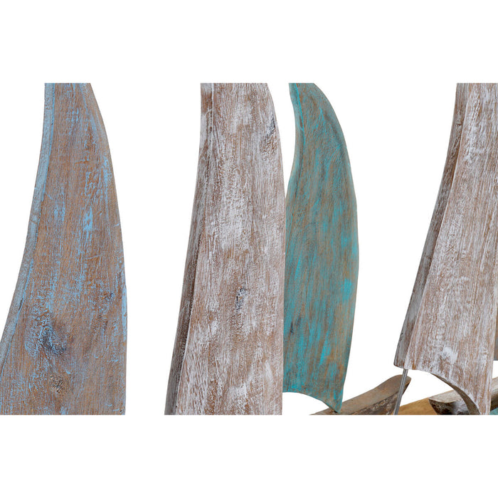 Figură Decorativă DKD Home Decor Bărci cu Pânze Metal Lemn de mango Mediterană (71 x 14 x 46 cm)