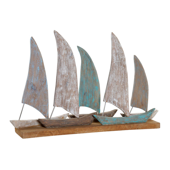 Figură Decorativă DKD Home Decor Bărci cu Pânze Metal Lemn de mango Mediterană (71 x 14 x 46 cm)