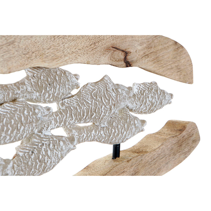 Figură Decorativă DKD Home Decor Argintiu Maro Aluminiu Lemn de mango Mediterană Pești (70 x 9,5 x 31,5 cm)