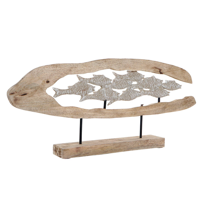 Figură Decorativă DKD Home Decor Argintiu Maro Aluminiu Lemn de mango Mediterană Pești (70 x 9,5 x 31,5 cm)