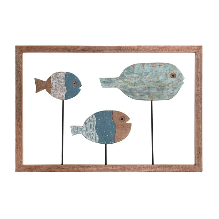 Decorațiune de Perete DKD Home Decor 72 x 3 x 49 cm Natural Alb Multicolor Mediterană Pești