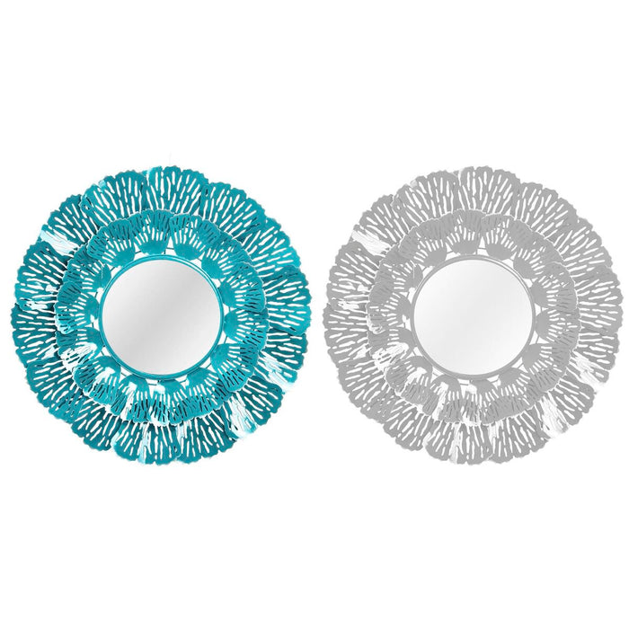 Oglindă de perete DKD Home Decor Albastru Metal Coral Alb 60 x 7 x 60 cm Mediterană (2 Unități)