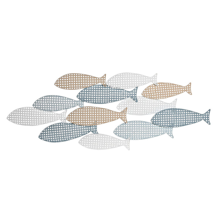 Decorațiune de Perete DKD Home Decor Alb Multicolor Mediterană Pești 110 x 4,5 x 40 cm 111 x 4,5 x 40 cm